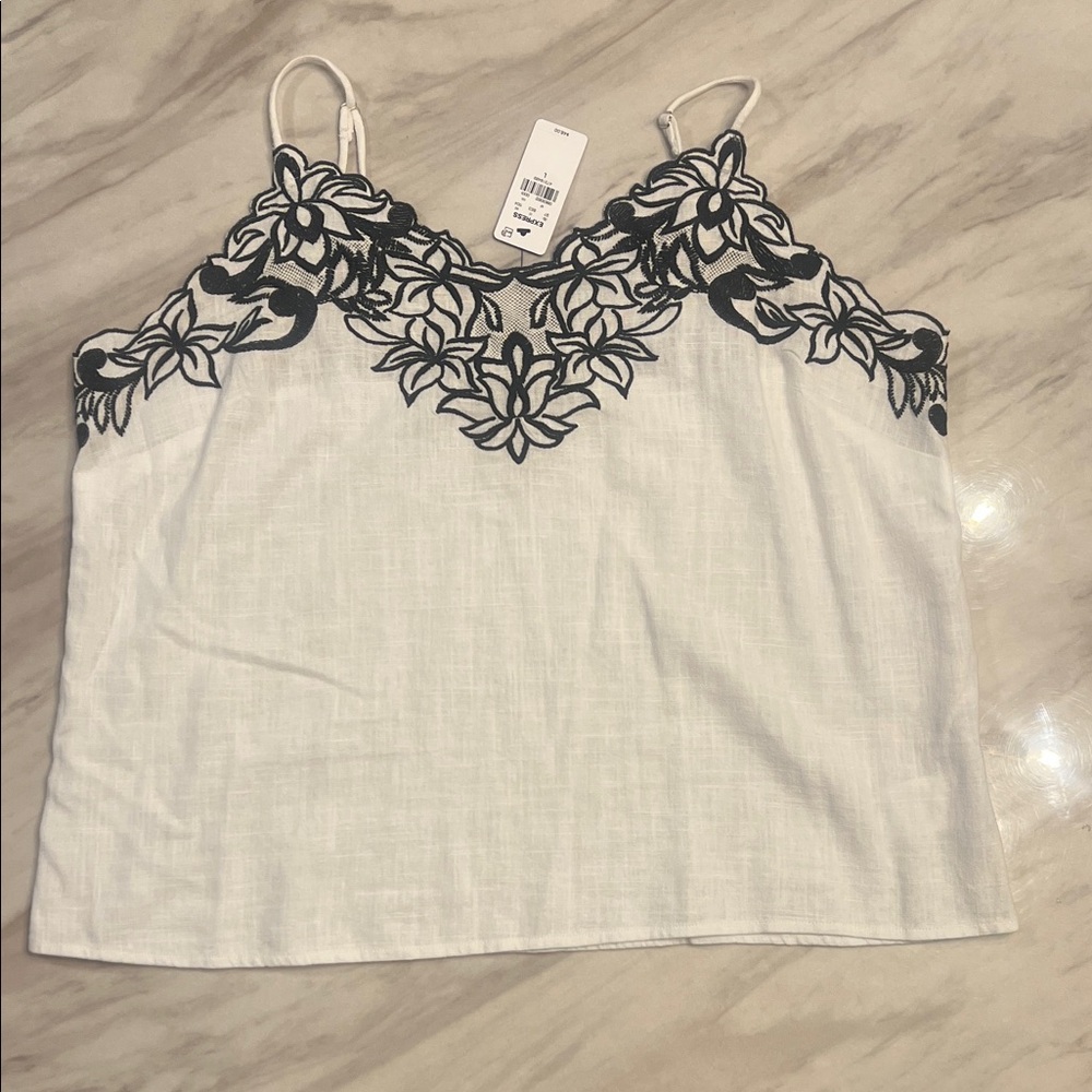 Elegant White and Black Embroidered Women's Top